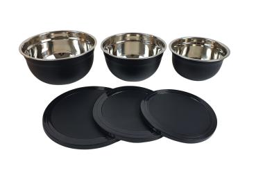 Preview: 3tlg. Edelstahl Schüssel Set mit Deckel schwarz